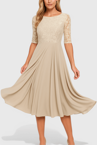 Abby | Embroidered Illusion Neckline Midi Dress