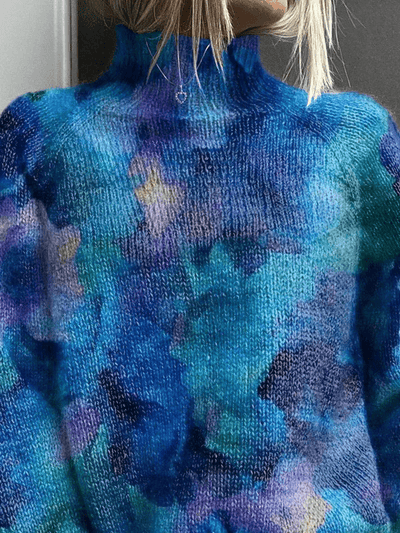 Abstract floral watercolor pattern, knitted turtleneck sweater