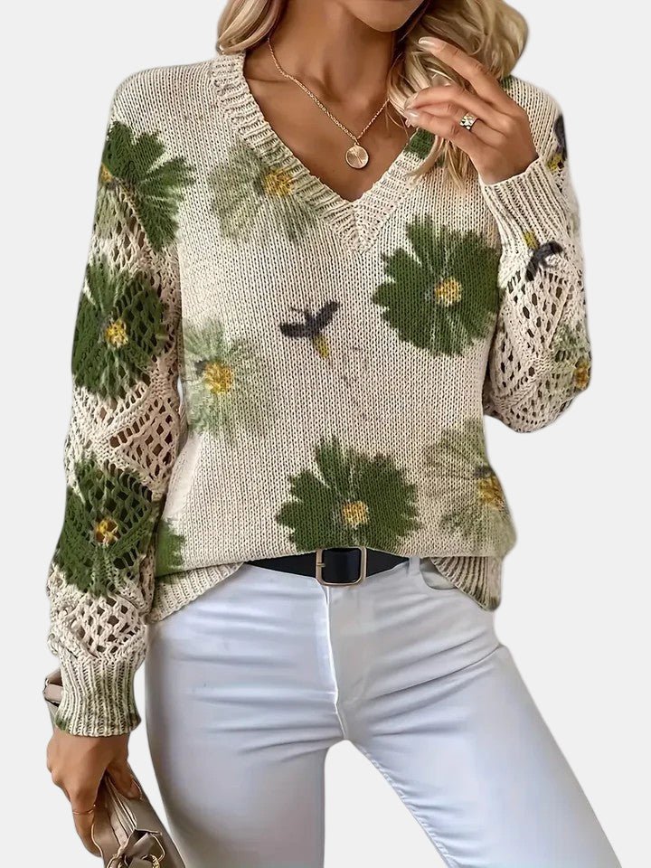 Amelie | Elegant Floral V - Neck Sweater