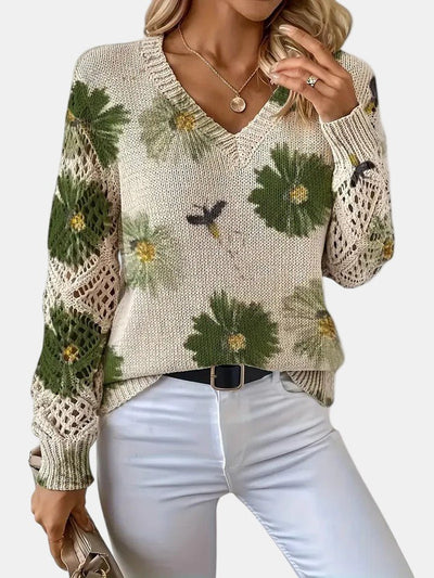 Amelie | Elegant Floral V - Neck Sweater