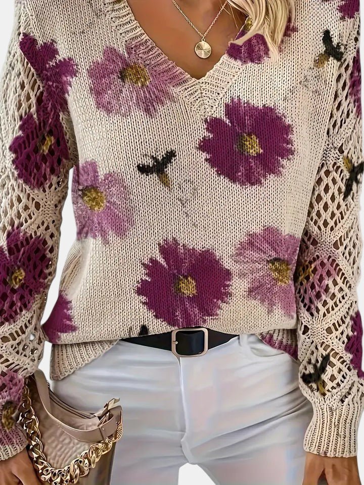 Amelie | Elegant Floral V - Neck Sweater