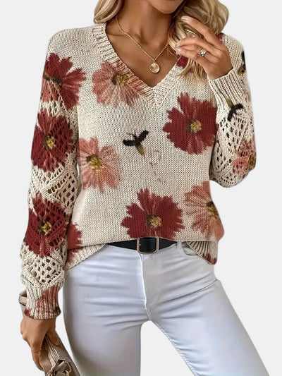 Amelie | Elegant Floral V - Neck Sweater