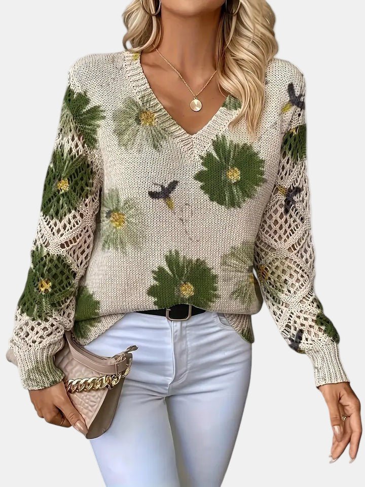 Amelie | Elegant Floral V - Neck Sweater