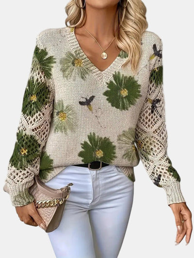 Amelie | Elegant Floral V - Neck Sweater