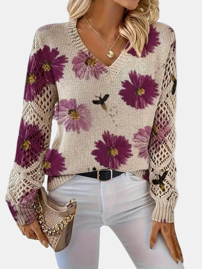 Amelie | Elegant Floral V - Neck Sweater