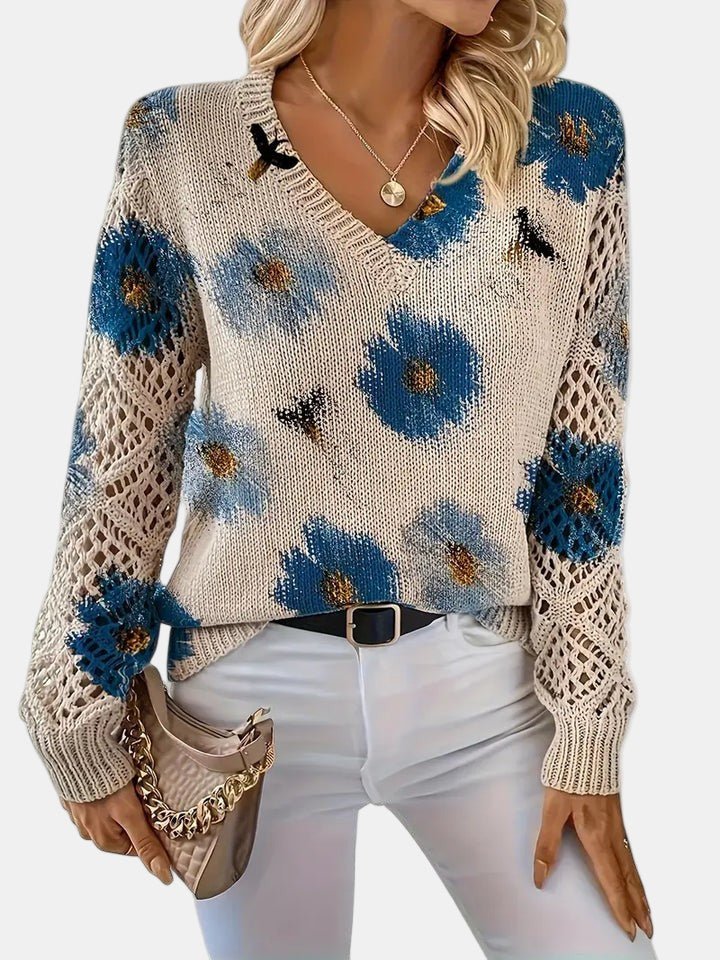 Amelie | Elegant Floral V - Neck Sweater