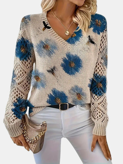 Amelie | Elegant Floral V - Neck Sweater