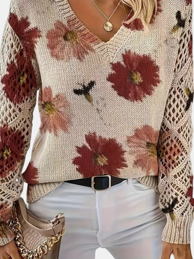 Amelie | Elegant Floral V - Neck Sweater