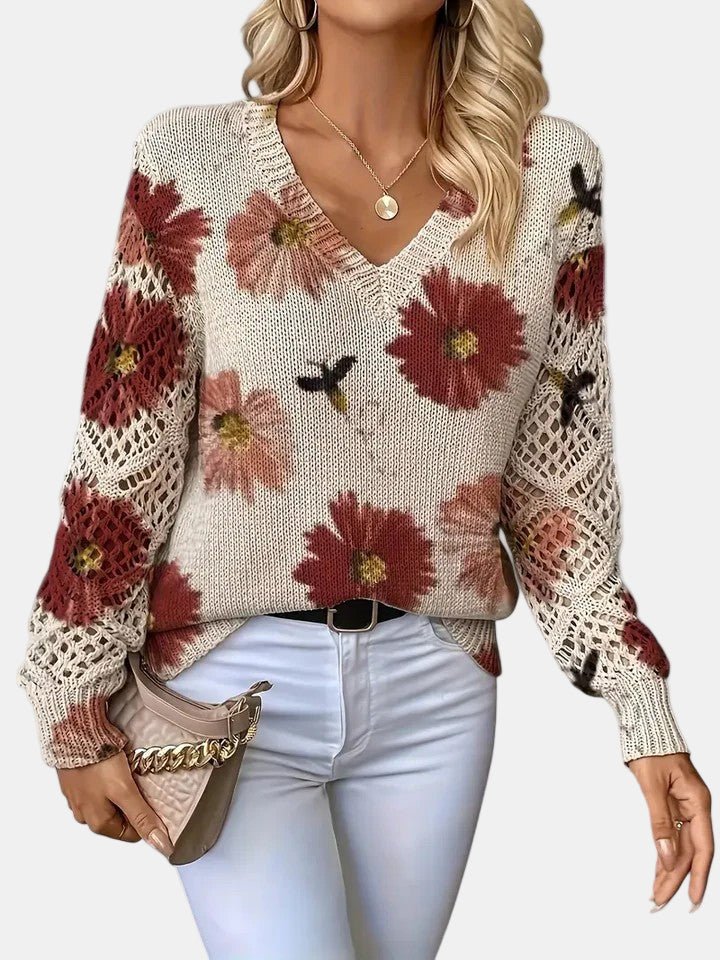Amelie | Elegant Floral V - Neck Sweater