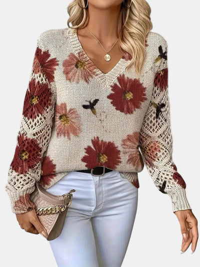 Amelie | Elegant Floral V - Neck Sweater