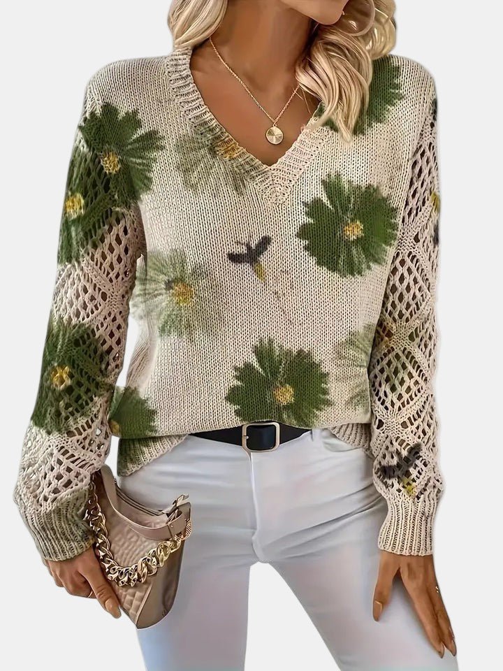 Amelie | Elegant Floral V - Neck Sweater