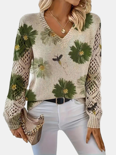 Amelie | Elegant Floral V - Neck Sweater
