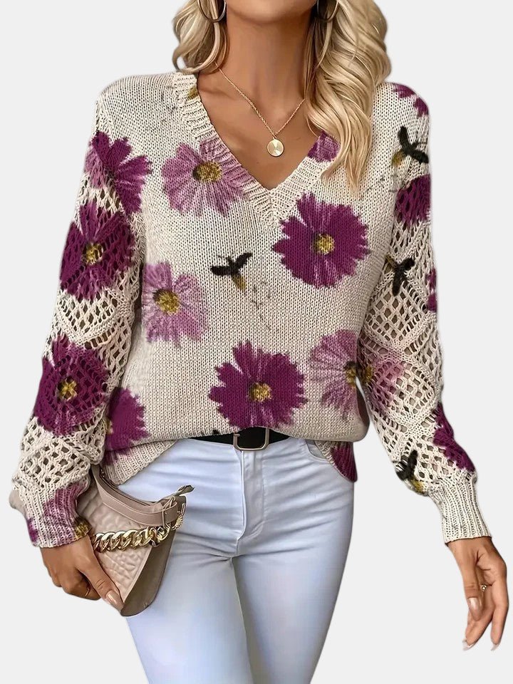 Amelie | Elegant Floral V - Neck Sweater