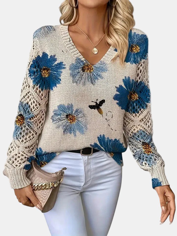Amelie | Elegant Floral V - Neck Sweater
