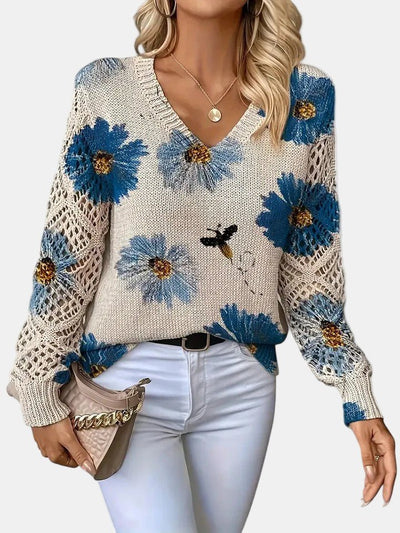 Amelie | Elegant Floral V - Neck Sweater