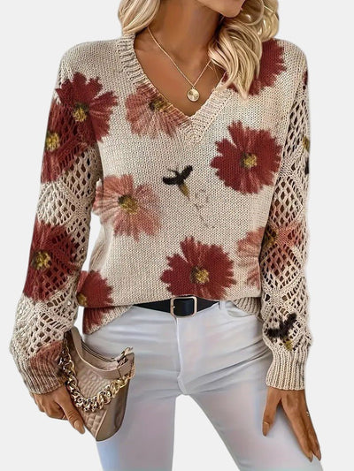 Amelie | Elegant Floral V - Neck Sweater