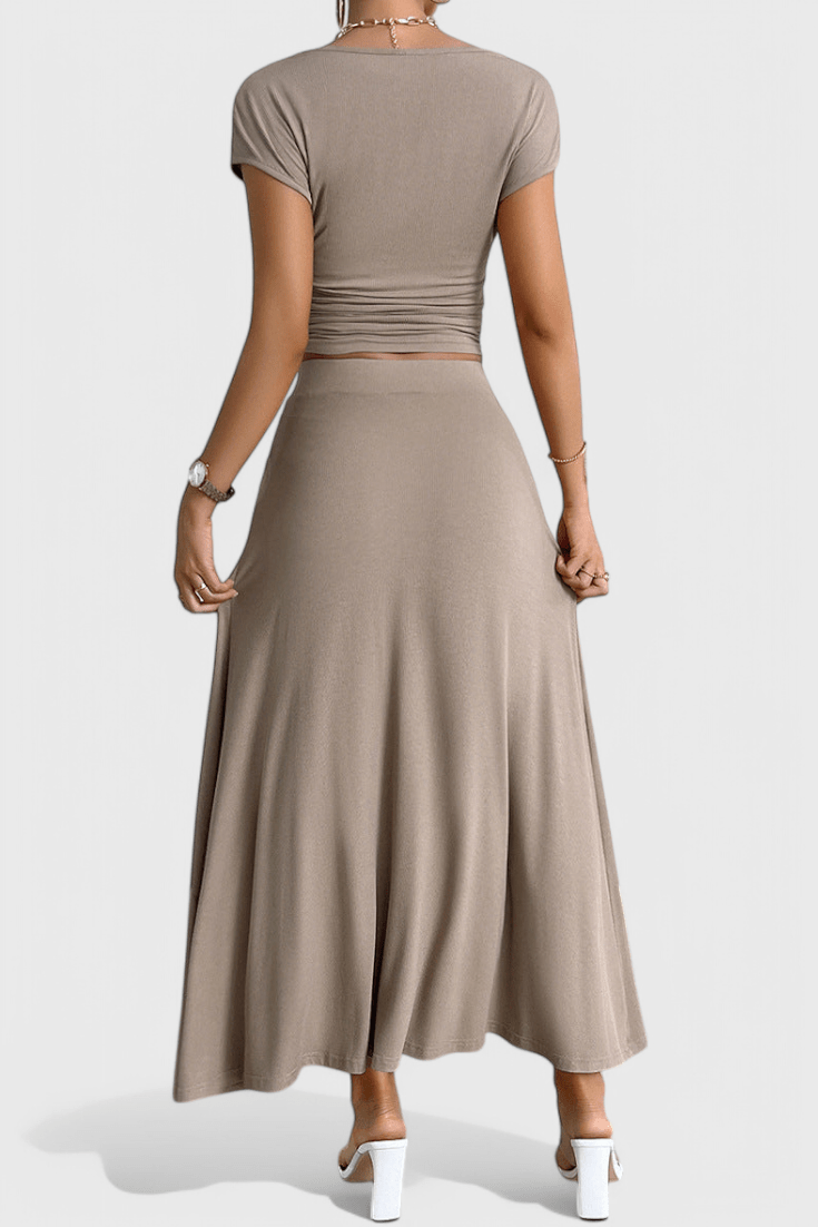 Anastasia | Ruched Crop Top & Flowing Skirt Co - Ord