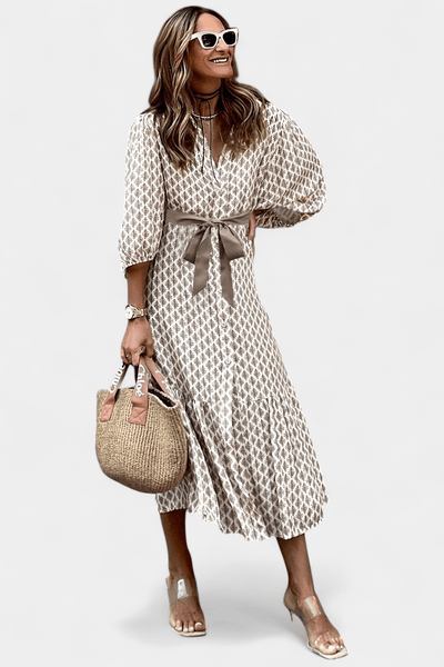 Antonia | Button - Front Tie - Waist Midi Dress