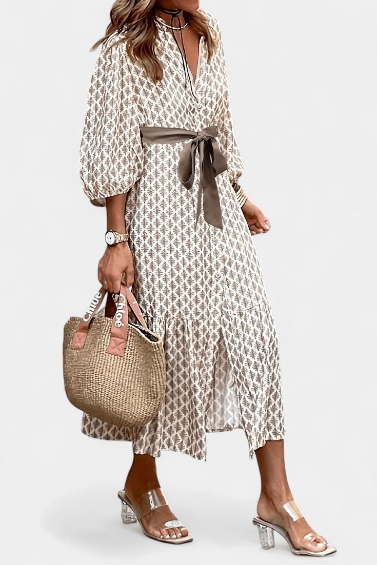 Antonia | Button - Front Tie - Waist Midi Dress