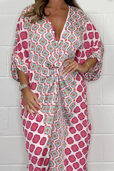 Babette | Boho V - neck Geometric Print Dress