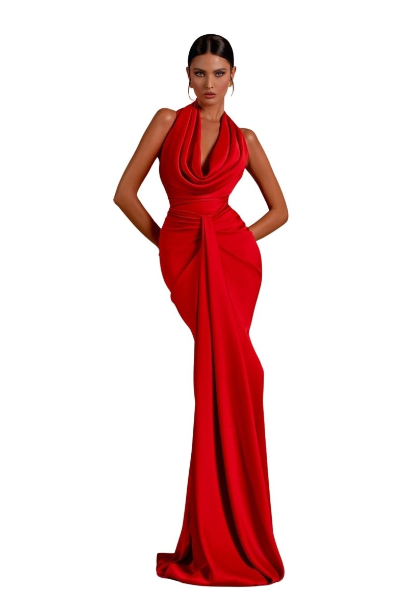 Carmella | Satin Halter Neck Backless Maxi Dress