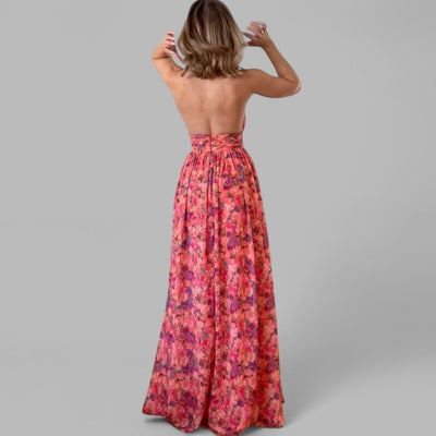CASSIA | ELEGANT SIDE - SLIT FLORAL MAXI DRESS