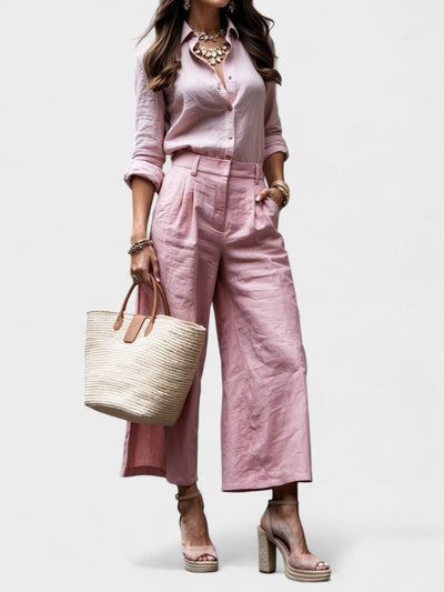Celeste | Wide - Leg Linen Pants & Shirt Set
