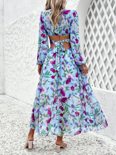 Célestine™ | Long Printed Dress with Lantern Sleeves — Distinguished Floral Charm
