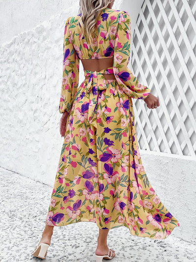 Célestine™ | Long Printed Dress with Lantern Sleeves — Distinguished Floral Charm