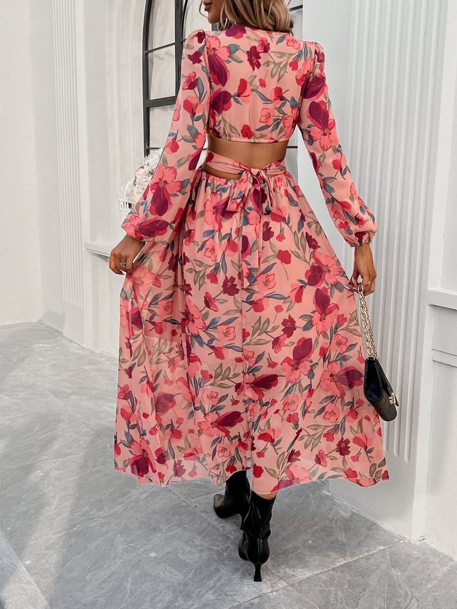 Célestine™ | Long Printed Dress with Lantern Sleeves — Distinguished Floral Charm