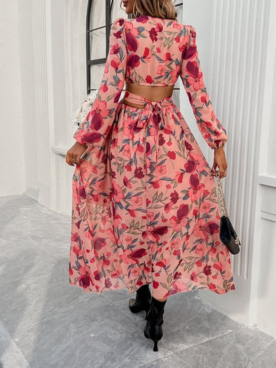 Célestine™ | Long Printed Dress with Lantern Sleeves — Distinguished Floral Charm