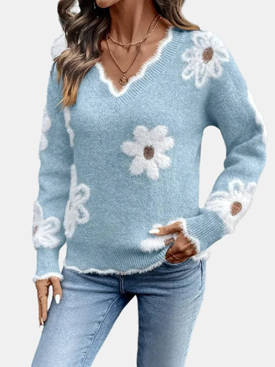 Charlotte | Timeless V - Neck Floral Sweater