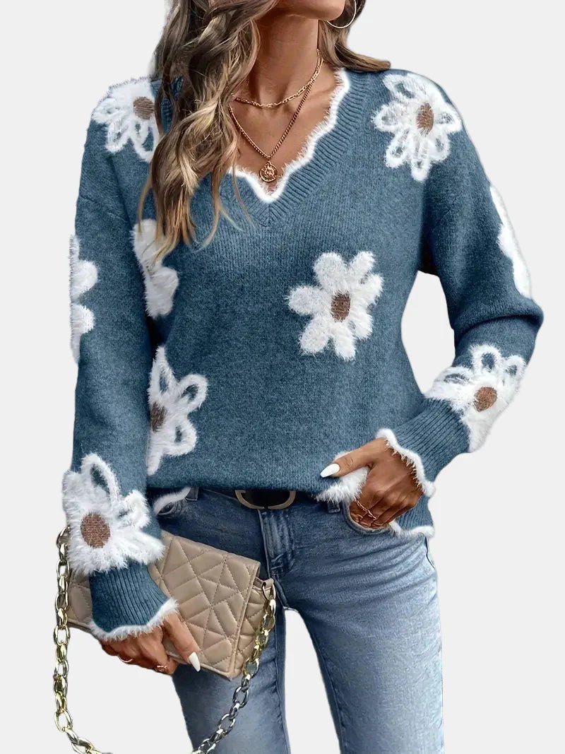Charlotte | Timeless V - Neck Floral Sweater