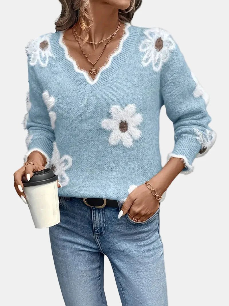 Charlotte | Timeless V - Neck Floral Sweater