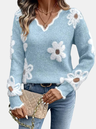 Charlotte | Timeless V - Neck Floral Sweater