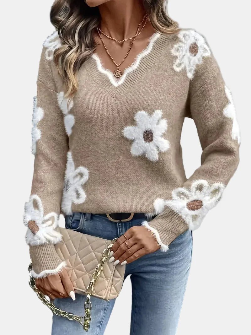 Charlotte | Timeless V - Neck Floral Sweater