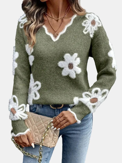 Charlotte | Timeless V - Neck Floral Sweater