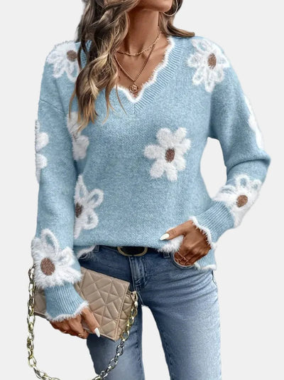 Charlotte | Timeless V - Neck Floral Sweater