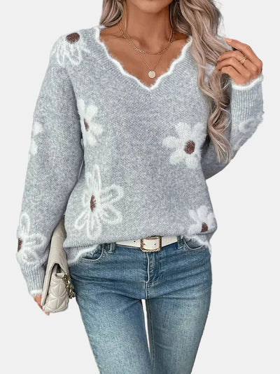 Charlotte | Timeless V - Neck Floral Sweater