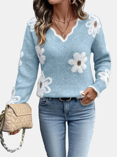 Charlotte | Timeless V - Neck Floral Sweater