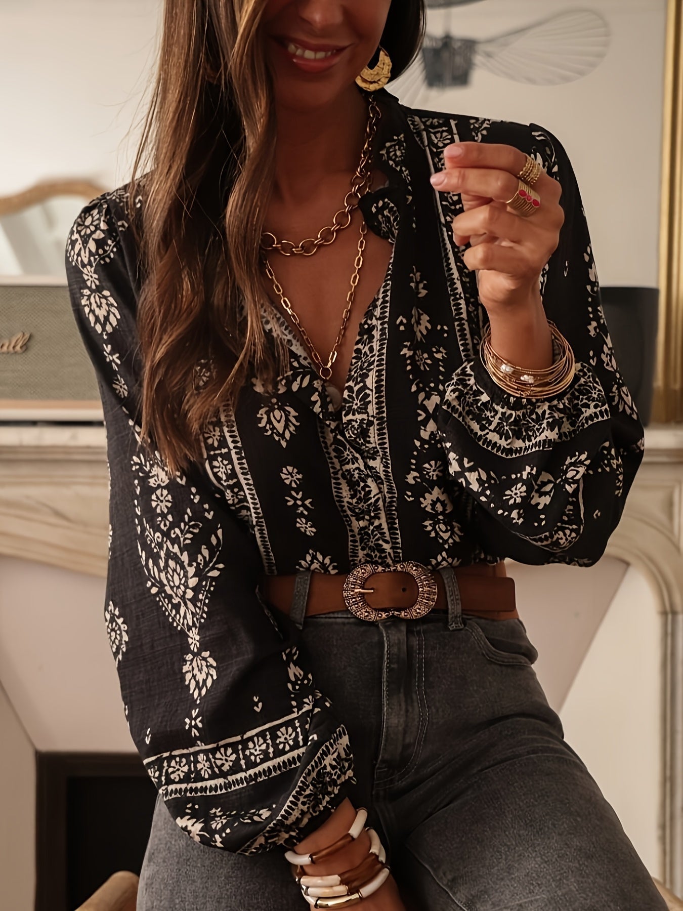 Chic Lantern Sleeve Blouse Top