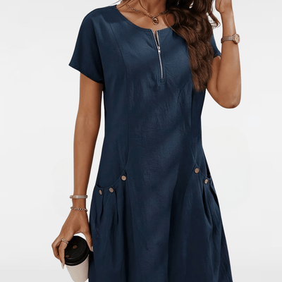 Delia - The Delia Zip - Front Cotton Dress With Pockets