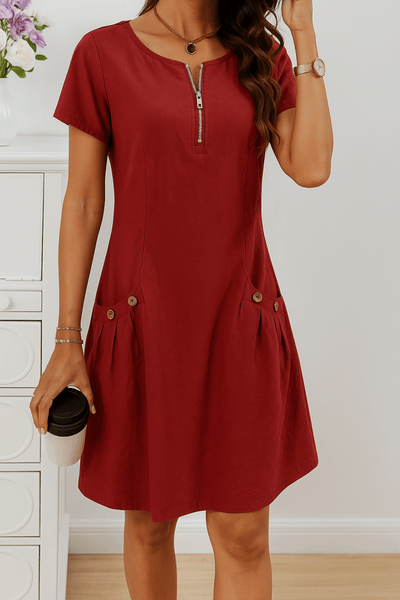 Delia - The Delia Zip - Front Cotton Dress With Pockets