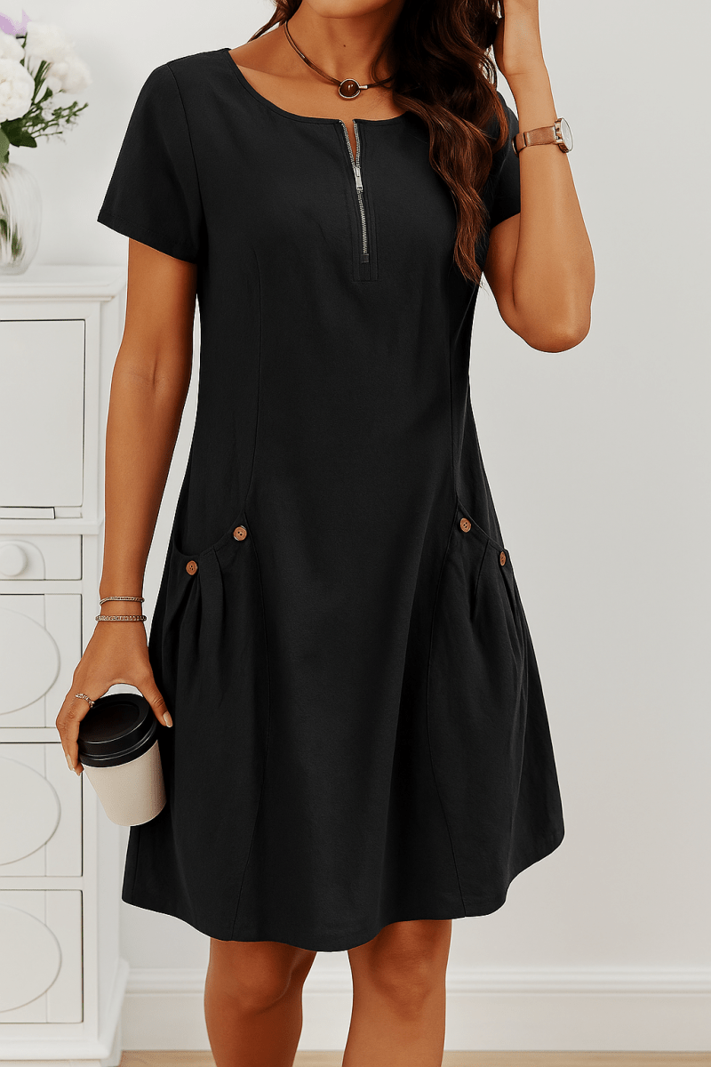 Delia - The Delia Zip - Front Cotton Dress With Pockets