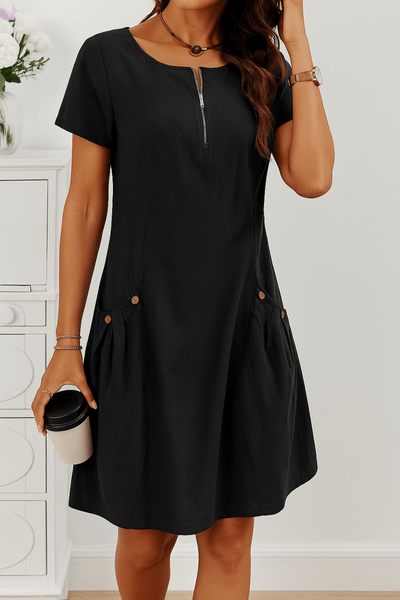 Delia - The Delia Zip - Front Cotton Dress With Pockets