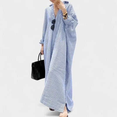 Elise | Striped Lapel Maxi Dress