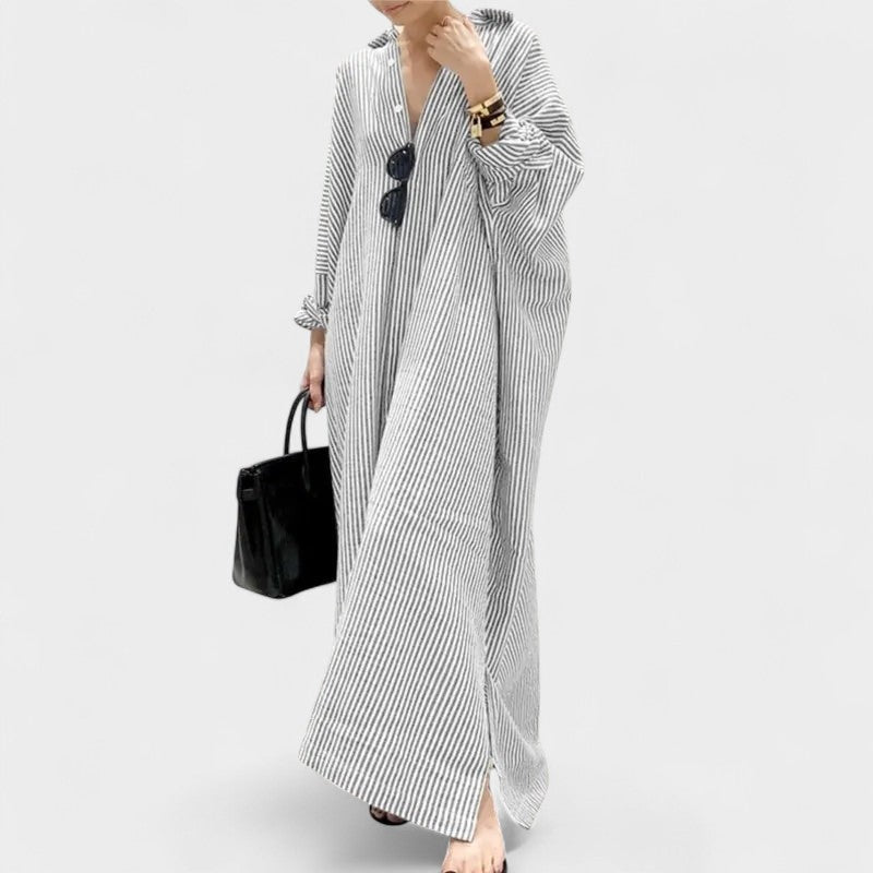 Elise | Striped Lapel Maxi Dress