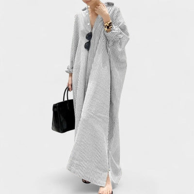 Elise | Striped Lapel Maxi Dress