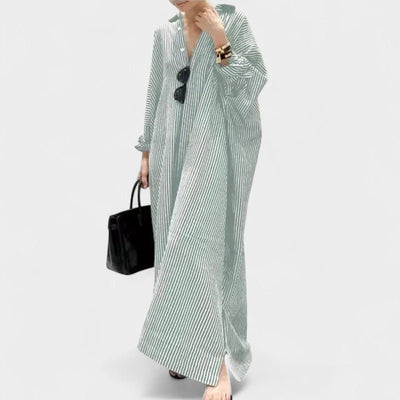 Elise | Striped Lapel Maxi Dress