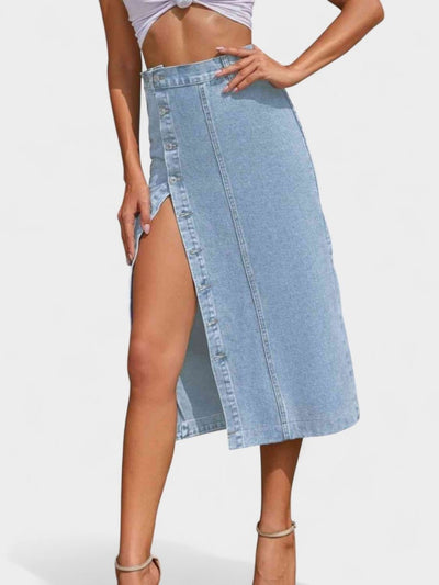 Elodie | Button - Front Cotton Blend Skirt